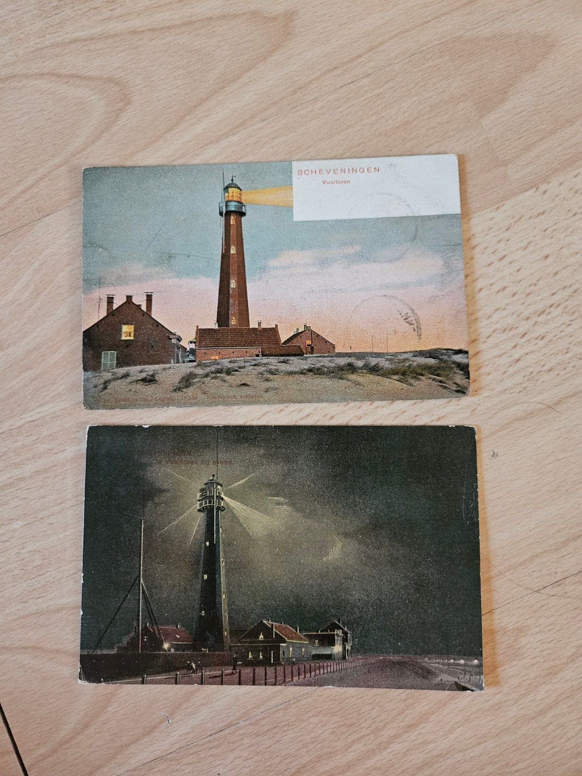 2 Oude Ansichtkaarten Scheveningen Vuurtoren (Gelopen), Ophalen of Verzenden, Voor 1920, Gelopen, Zuid-Holland
