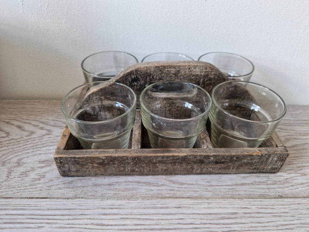 Leuk platteau met 6 potjes/vaasjes, Ophalen of Verzenden, Zo goed als nieuw