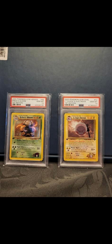 PSA 10 Pokémon kaarten: Erika's Gloom & Lt. Surge's, Ophalen of Verzenden, Nieuw, Losse kaart