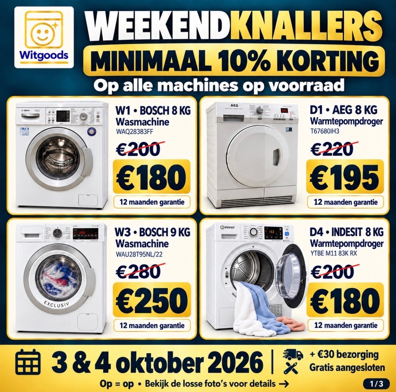 ✅ACTIES 3 & 4 OKT✅ZUINIGE & GOEDKOPE WASMACHINES & DROGERS, Witgoed en Apparatuur, Witgoods@gmail.com, 8 tot 10 kg, Ophalen of Verzenden