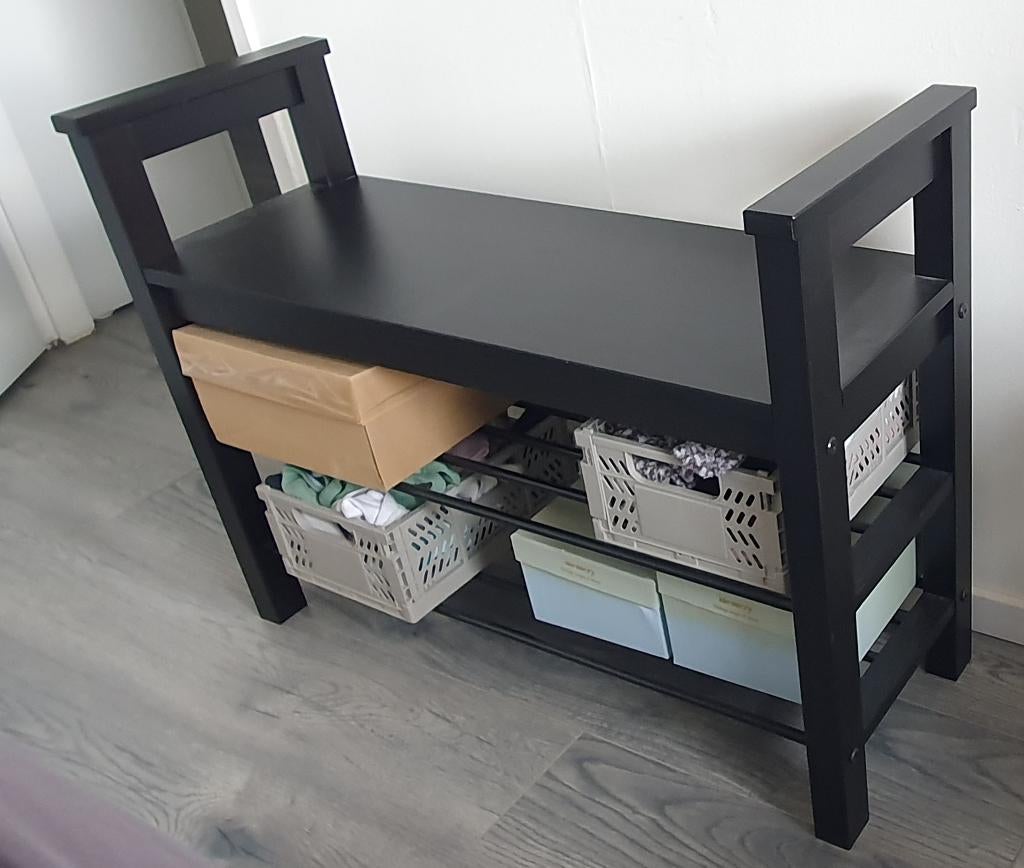 IKEA HEMNES Bank met schoenenrek, bruin-zwart (85x32x65cm), Ophalen, Zo goed als nieuw