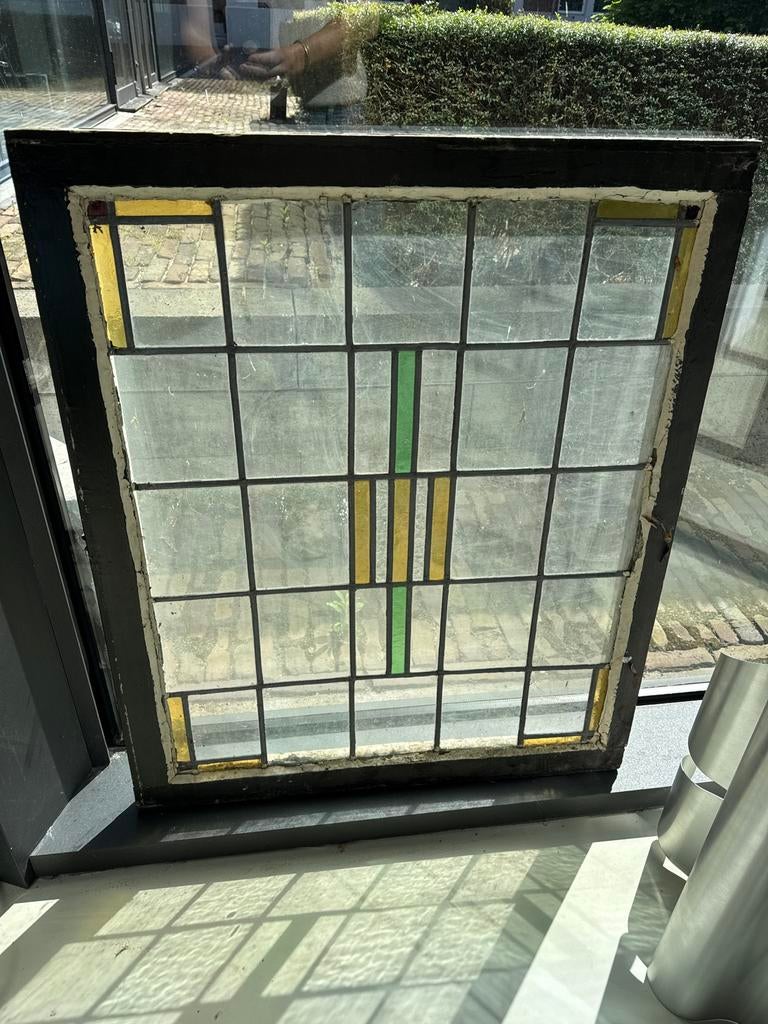 Authentiek Glas in Lood Raam - 80x91cm, Ophalen, Gevelraam of Ruit, Gebruikt, Glas in lood