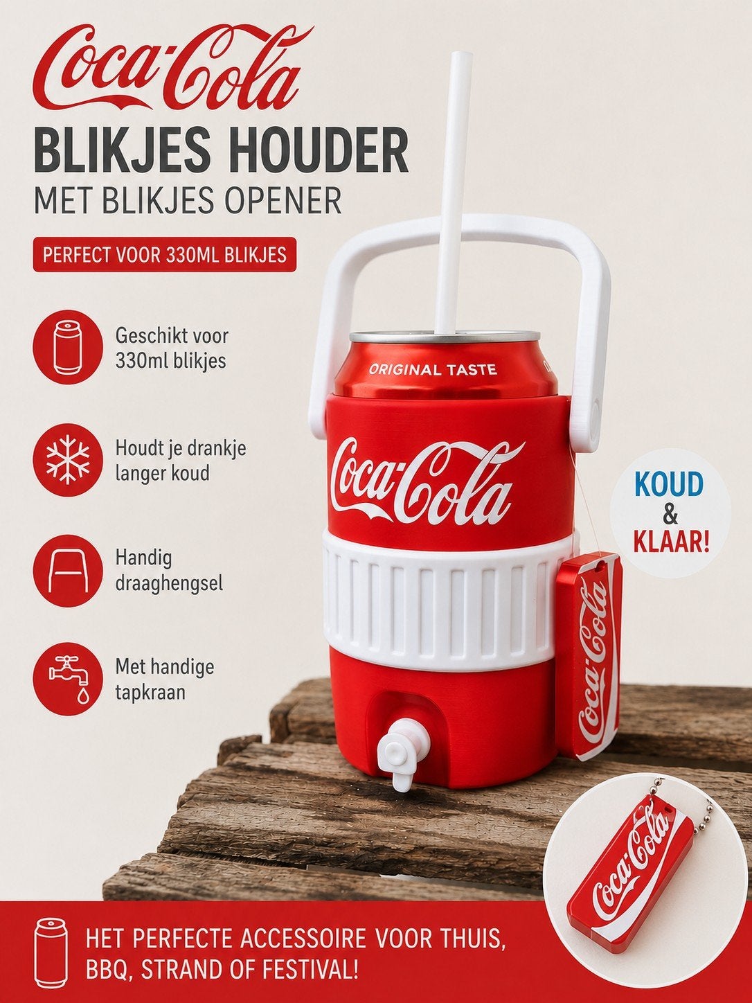 Coca-Cola Blikjes Houder met Opener en Tapkraan, Ophalen of Verzenden, Nieuw, Koel-accessoire, Koelelement
