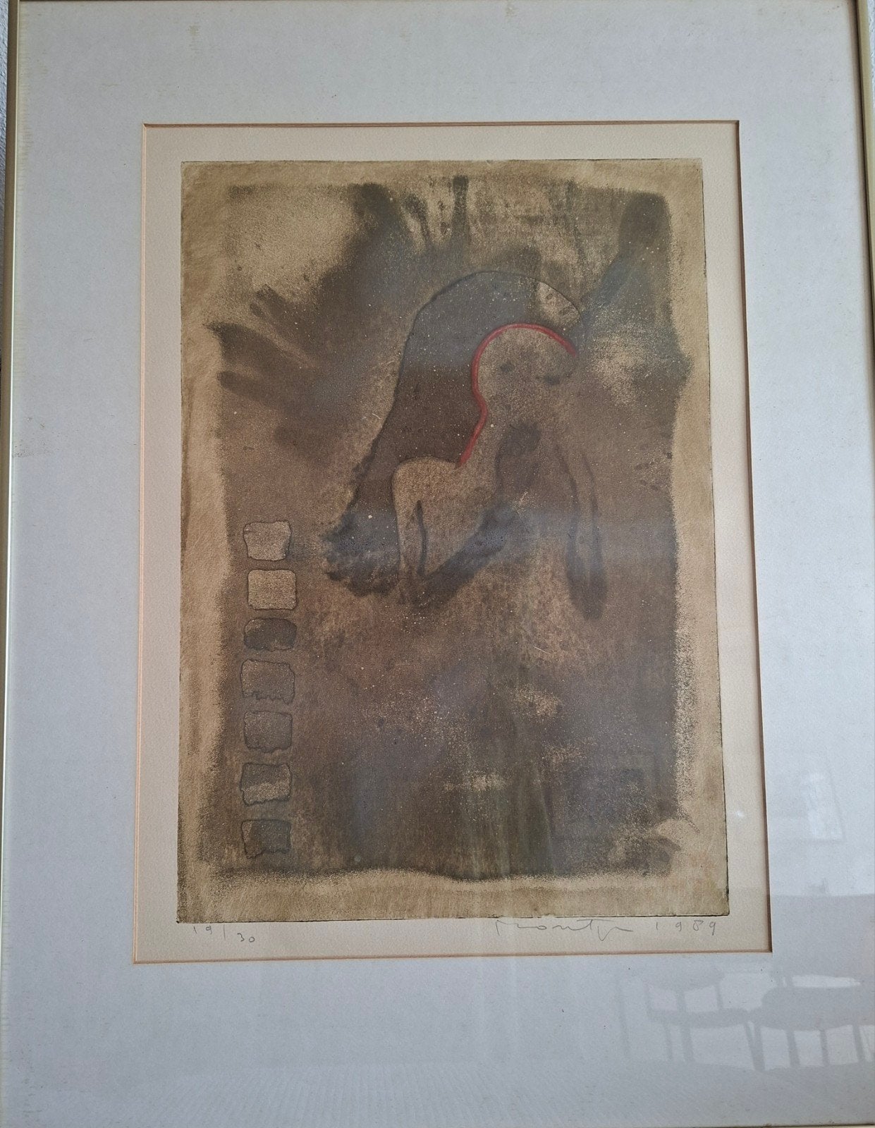 Abstracte Ets, gesigneerd,   Montijn , 1989, Antiek en Kunst, Kunst | Etsen en Gravures, Ophalen, 71 cm, 54 cm, Ets