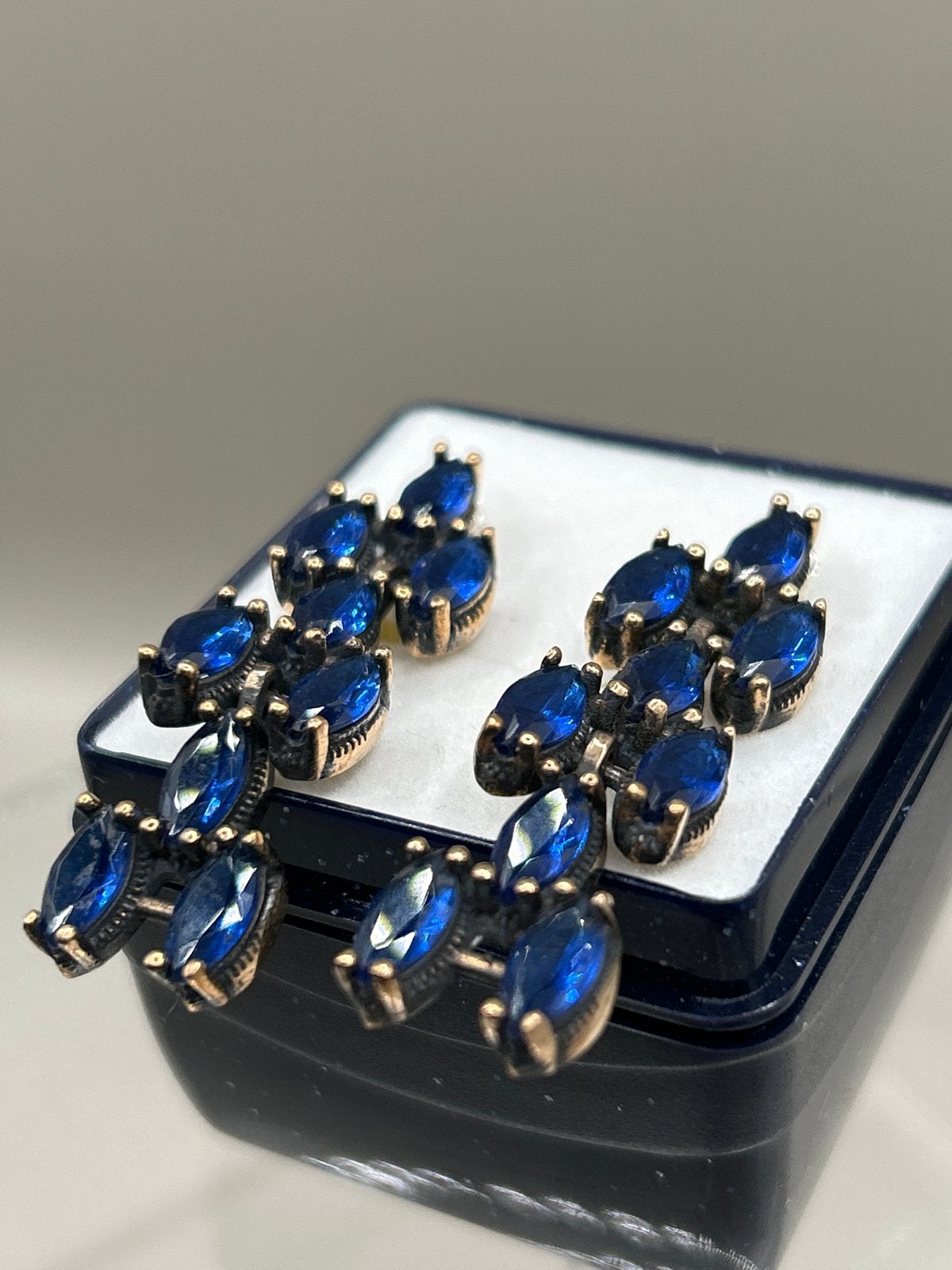 925 Sterling Zilver Goud Vergulde Oorbellen met Saffier, Hangers, Blauw, Nieuw, Ophalen of Verzenden