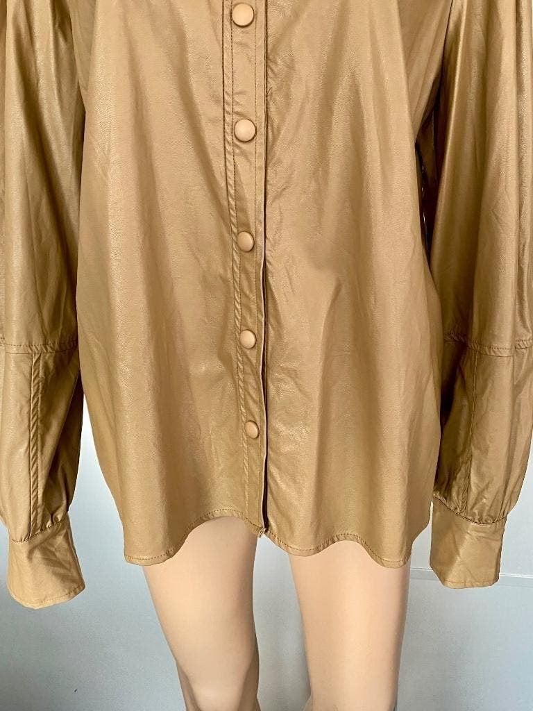 J153 NU Denmark maat L=42/44 leer-look blouse top, Bruin, Maat 42/44 (L), Ophalen of Verzenden, Zo goed als nieuw