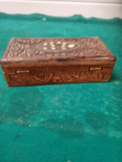 houten kistje vintage met witte bloem, Antiek en Kunst, Ophalen of Verzenden