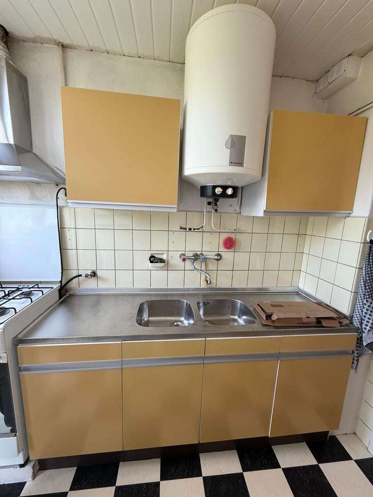 Orginele Vintage Bruynzeel keuken 192 x 55, Ophalen, Geel, Enkelwandige keuken, Staal of Rvs