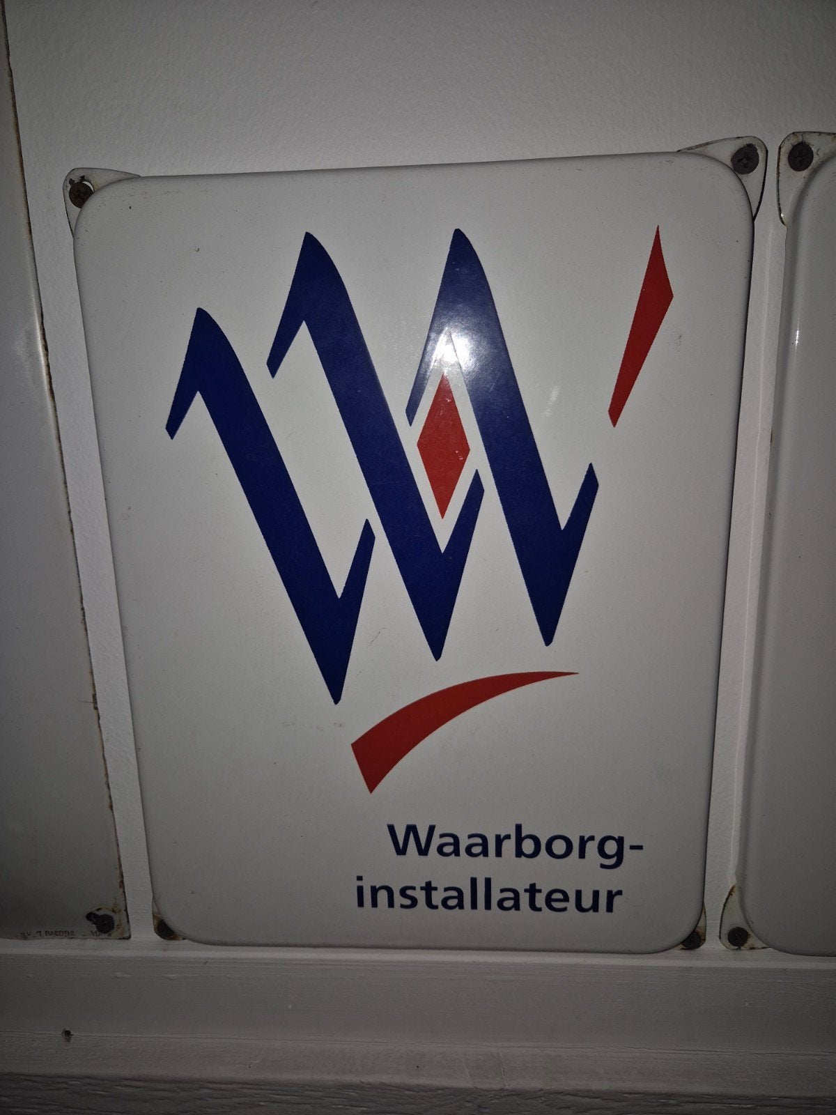 Vintage Waarborg-installateur emaille reclamebord, Antiek en Kunst, Antiek | Emaille, Ophalen of Verzenden