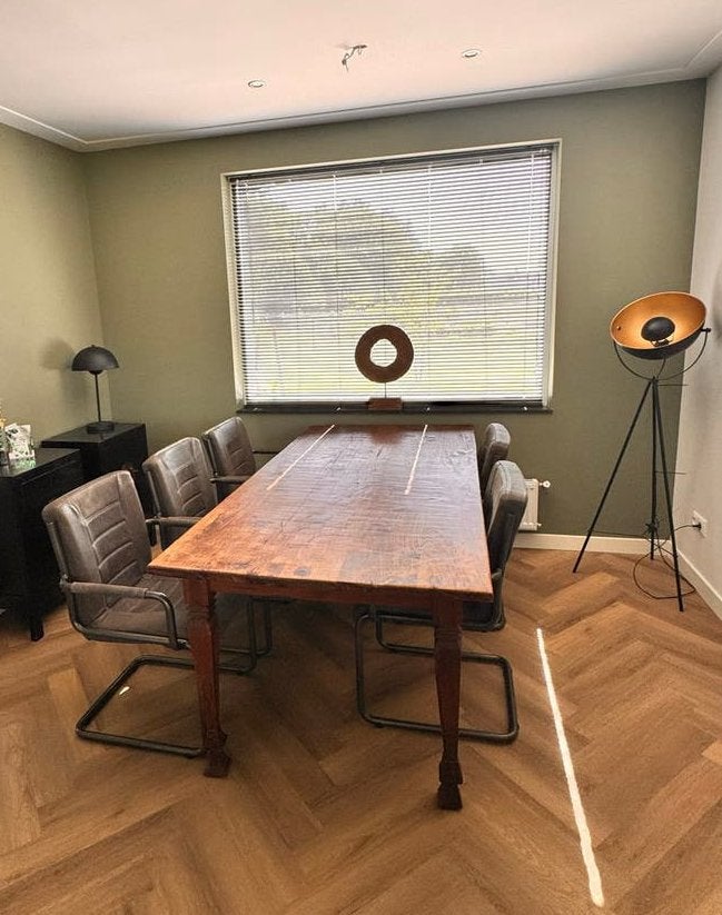 Robuuste teakhouten eettafel (excl stoelen), Ophalen, 100 tot 150 cm, Teakhout, Zo goed als nieuw