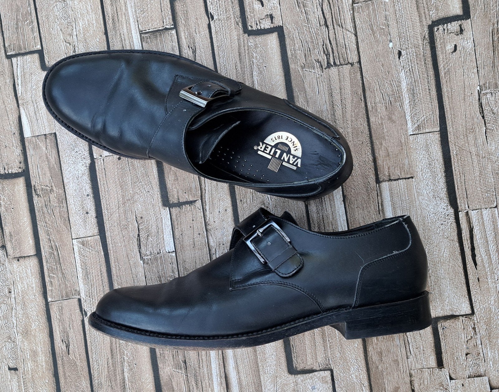 VAN LIER - Prachtige leren gesp schoenen, mt 43,5/44, Kleding | Heren, Verzenden, Zwart, VAN LIER, X