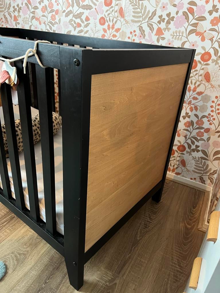 Ledikant Bopita Job - Zwart met hout vintage honey, Ophalen, Gebruikt, Ledikant