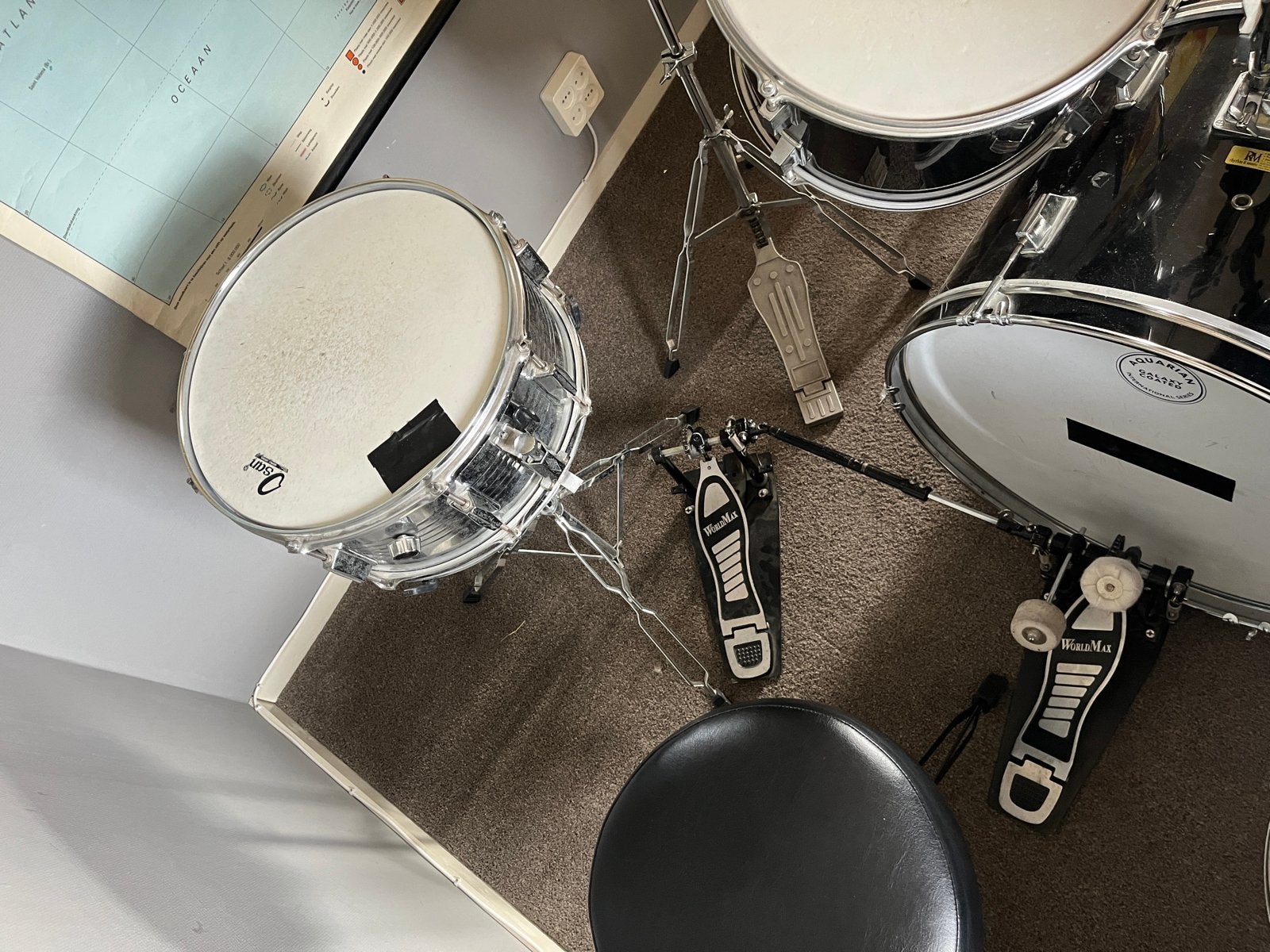 Hayman drumstel met bekkens en kruk, Muziek en Instrumenten, Ophalen, Gebruikt, Overige merken