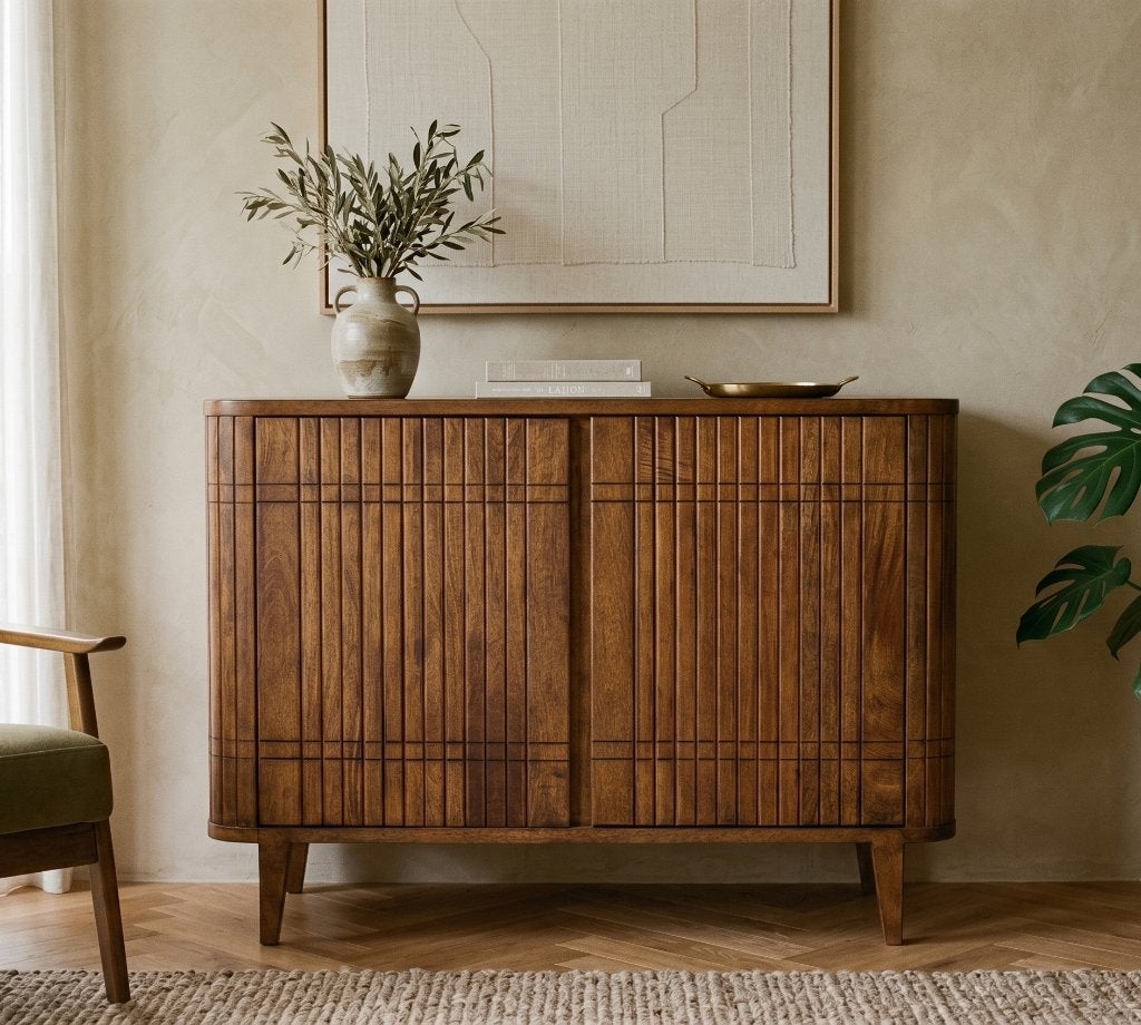 Japandi Dressoir | Massief Hout | Nieuw, Huis en Inrichting, Kasten | Dressoirs, Nieuw, 100 tot 150 cm, 25 tot 50 cm, Met deur(en)