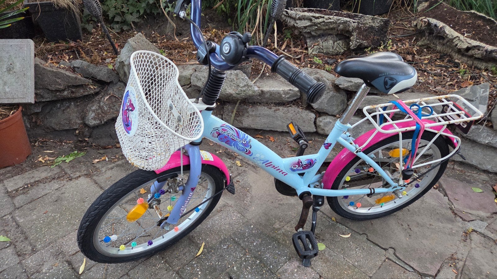 Alpina kinderfiets 16 inch - Roze/Blauw met mandje, Ophalen, Gebruikt, Velgrem, Alpina