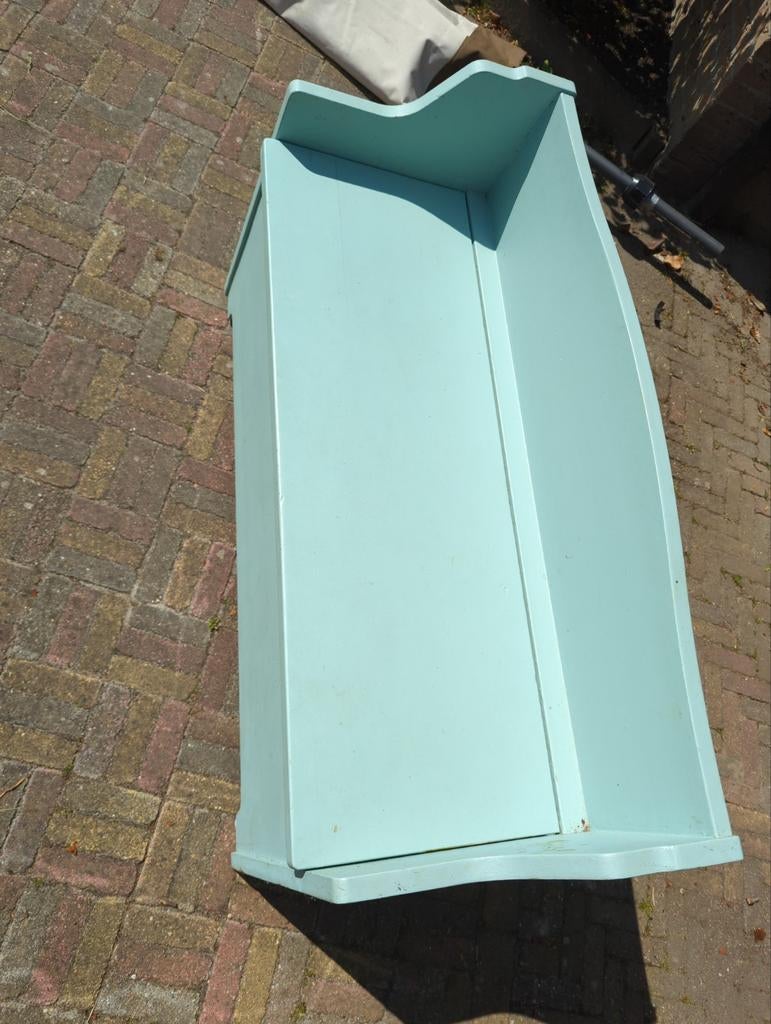 Vintage houten speelgoedkist/bankje - lichtblauw, Huis en Inrichting, Woonaccessoires | Kisten, Ophalen, Gebruikt, 50 tot 100 cm