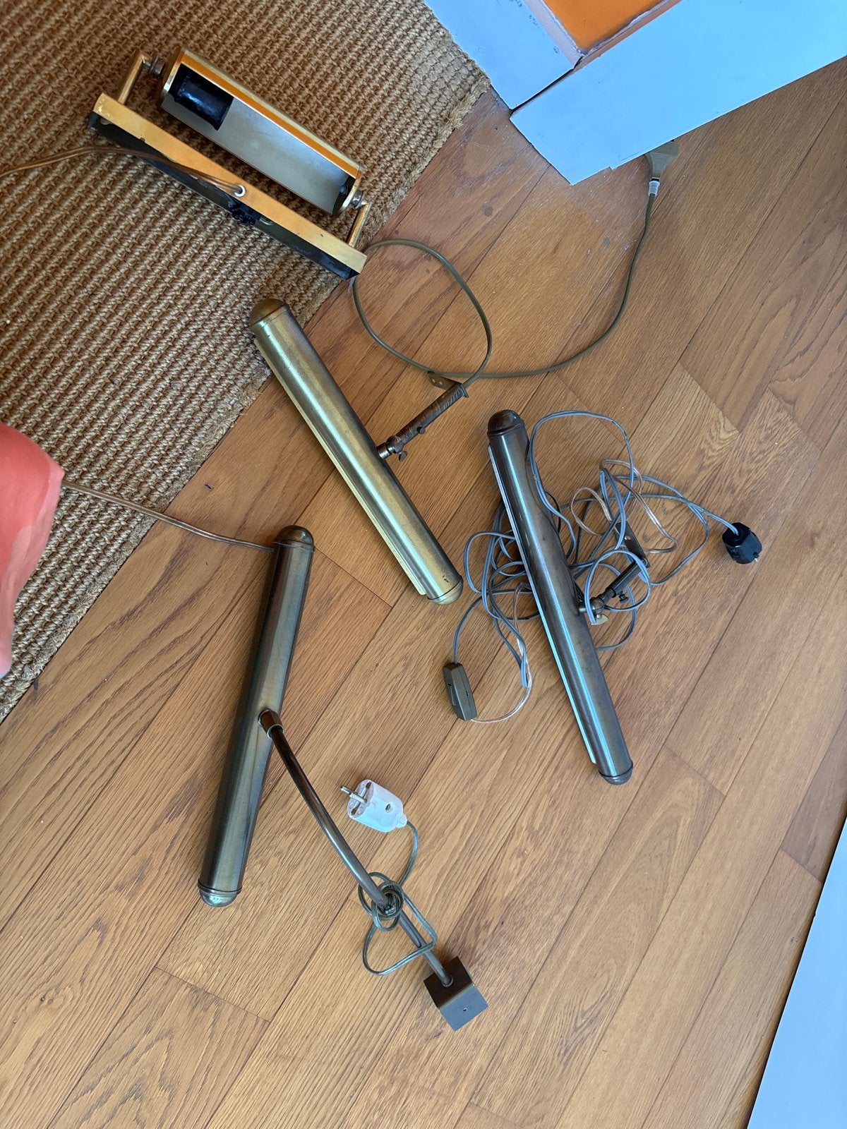 Vintage messing schilderijlampen / wandlampen (set van 4), Ophalen of Verzenden
