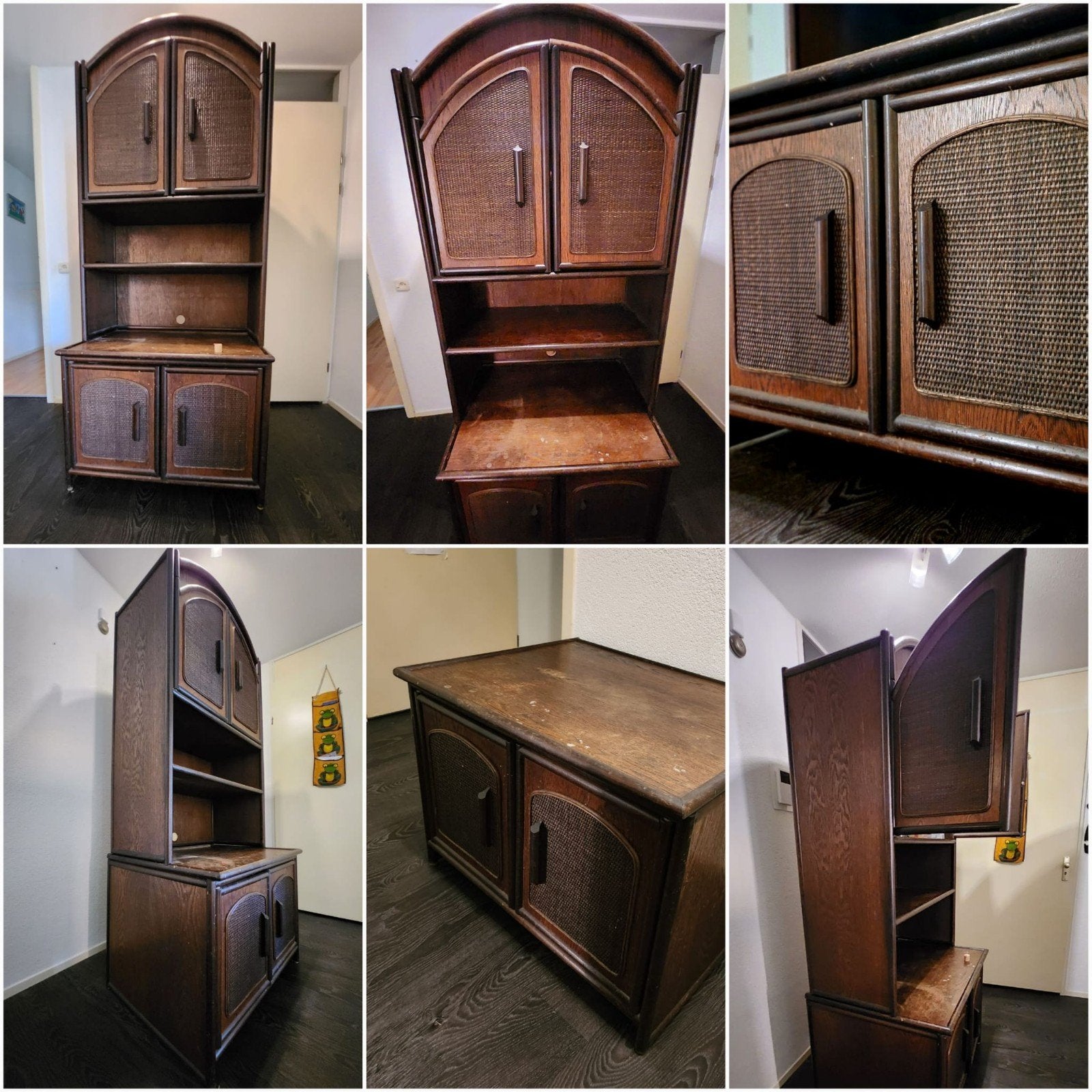 Mooie houten kast met rotan details, Ophalen, 200 cm of meer, 50 tot 100 cm, Overige houtsoorten