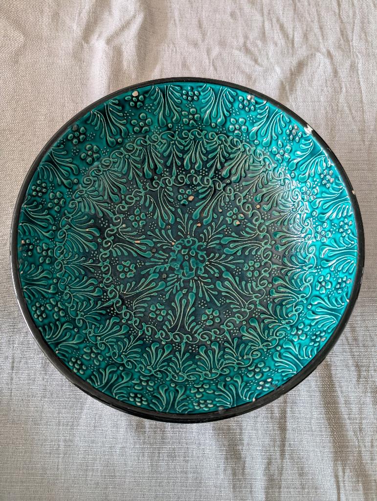 Turquoise schaal, Gebruikt, Porselein of Keramiek, Schaal, Rond