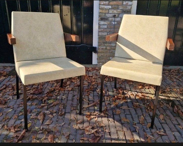 Set van 2 Mid-Century Fauteuils Skai en Hout, Ophalen