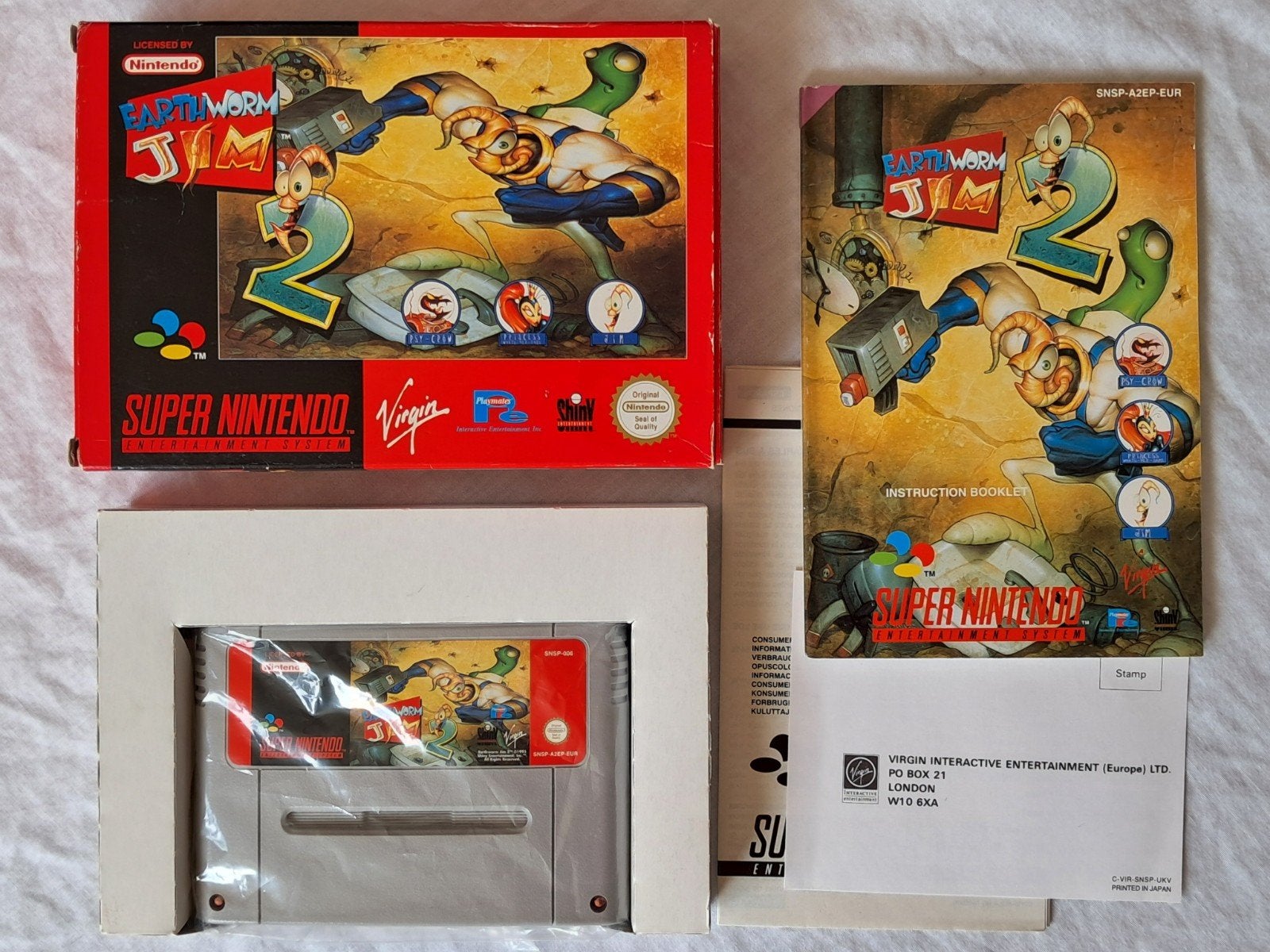 Earthworm Jim 2 - Super Nintendo SNES, Spelcomputers en Games, Avontuur en Actie, Gebruikt, 1 speler, Eén computer