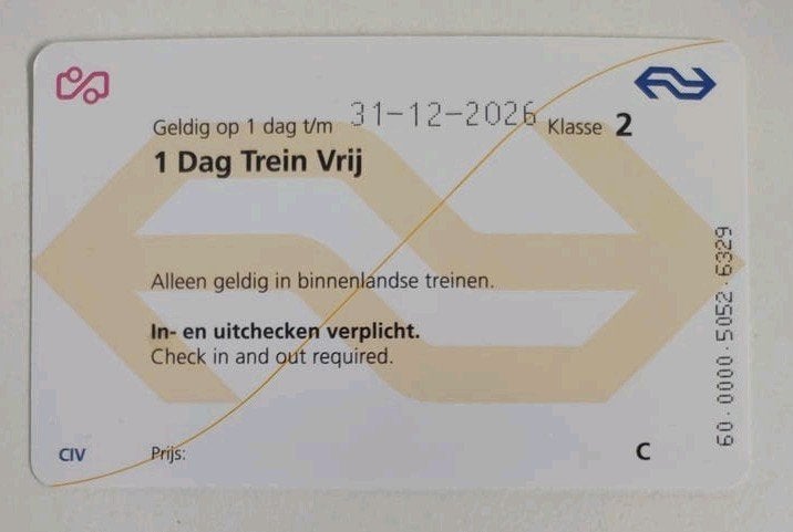 NS 1 Dag Trein Vrij, 30 euro, vaste prijs, Twee personen, Trein, Nederland, Algemeen kaartje
