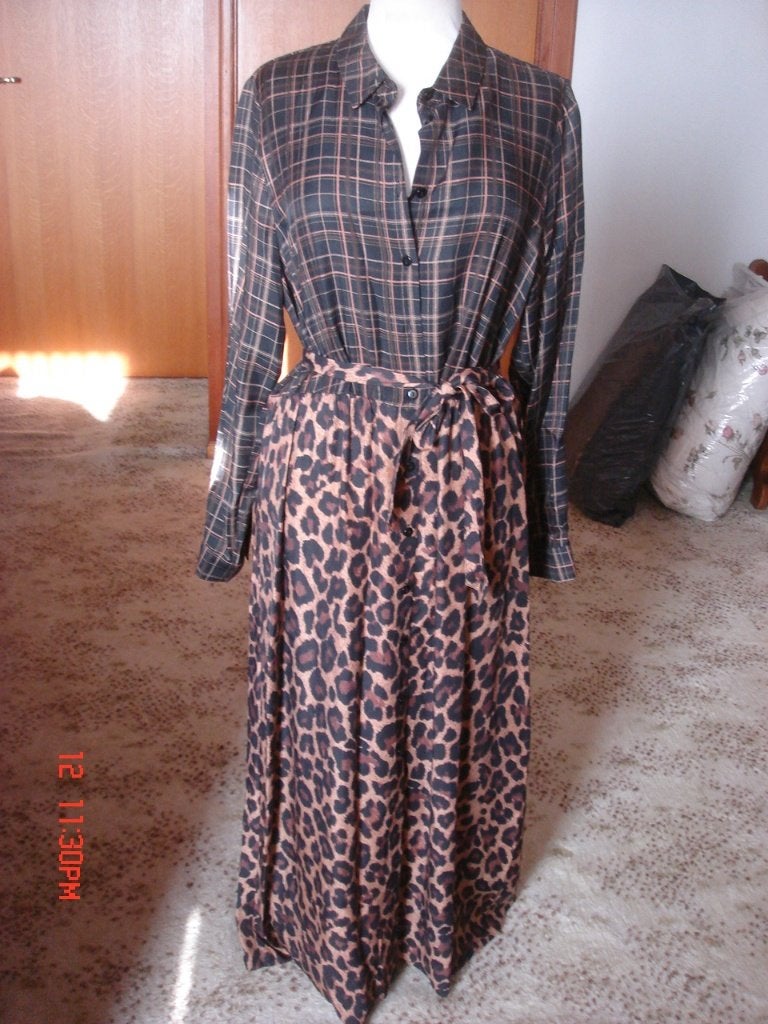 Maxi dress van Geisha ruit/panter 40, Maat 38/40 (M), Geisha, Meerkleurig, Ophalen of Verzenden
