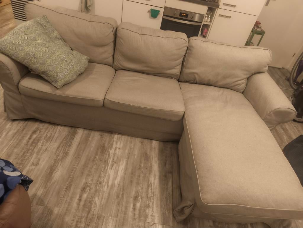 EKTORP 3-zitsbank met chaise longue (grijs) (tweedehand, Ophalen, 250 tot 300 cm, Gebruikt, Driepersoons