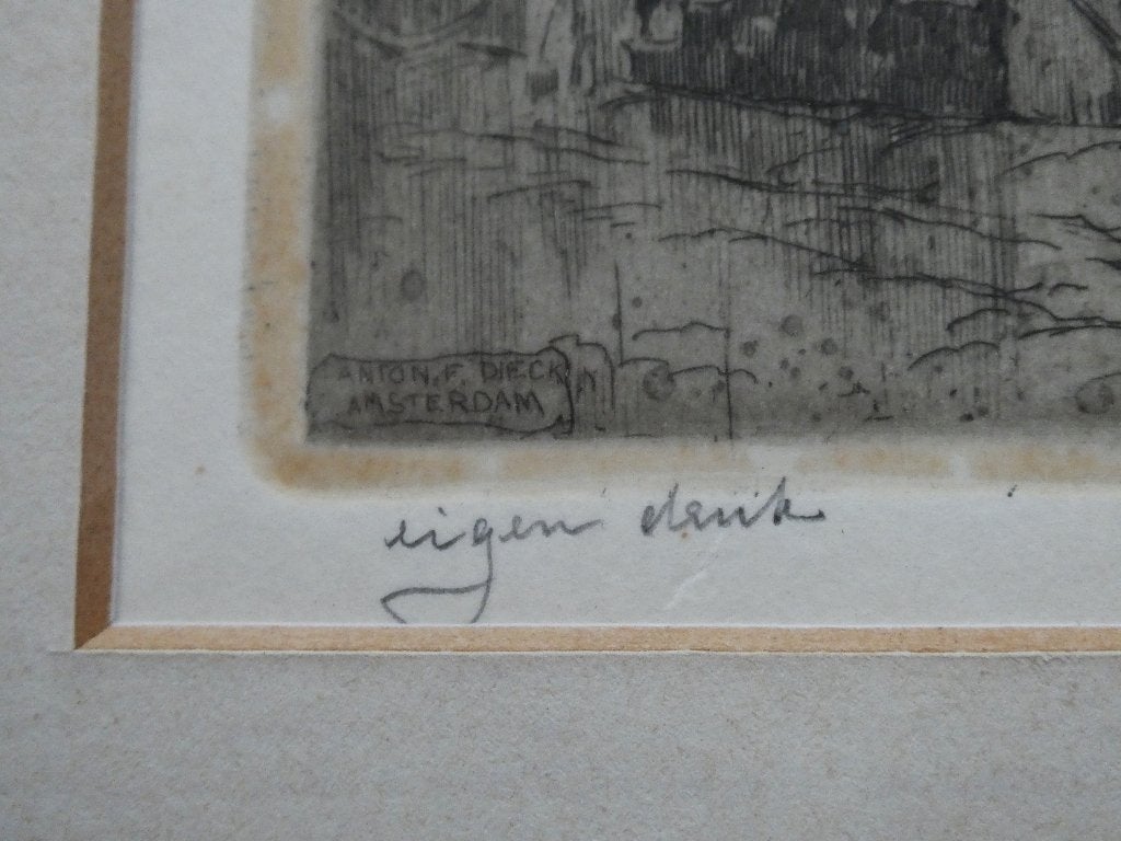 Originele Anton Pieck ets Korte Prinsengracht Amsterdam 1917, Antiek en Kunst, Kunst | Etsen en Gravures, Ingelijst, Ets, Stadsgezicht
