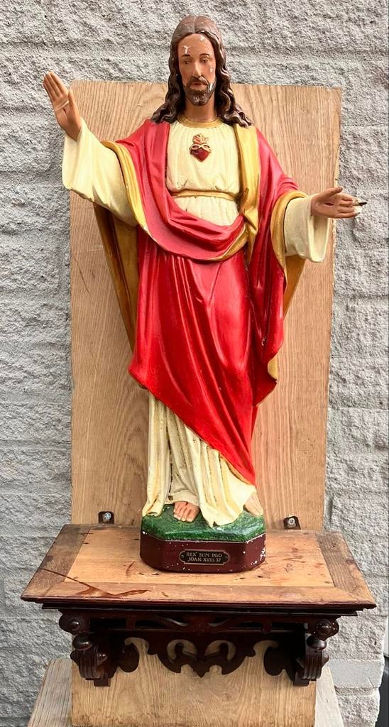 Vintage Jezus beeld met console - 50 cm hoog, Antiek en Kunst, Ophalen of Verzenden