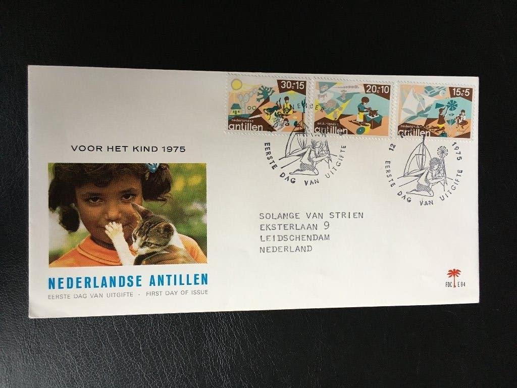 R9-E94 Antillen 1975 - FDC E94 - Kinderzegels - gelopen, Ophalen of Verzenden, Beschreven, Rest van de wereld