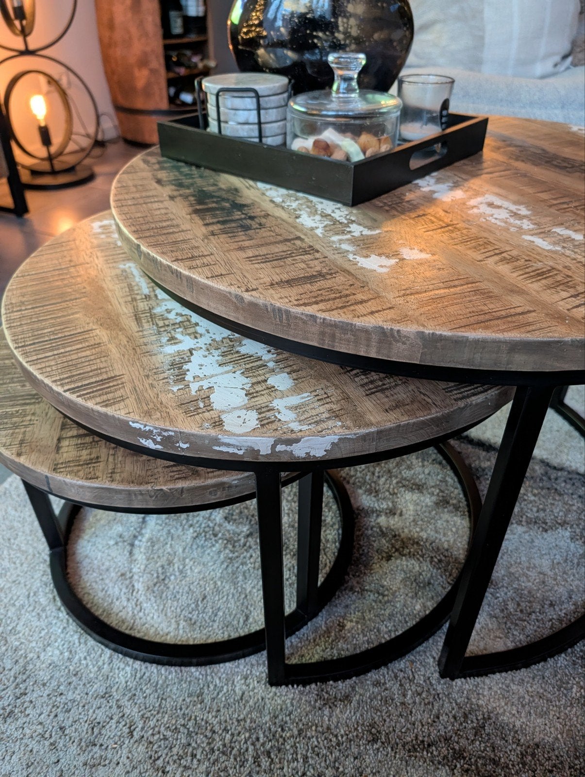 Set van 3 Steelwood bijzettafels - White Wash (nieuw!), Ophalen, Zo goed als nieuw, Rond