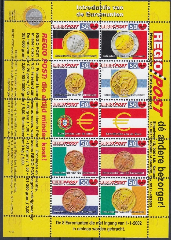 Nederland- SP-11- Regio-Post- 1998- Introductie Euro Munt- P, Verzenden, Na 1940, Postfris