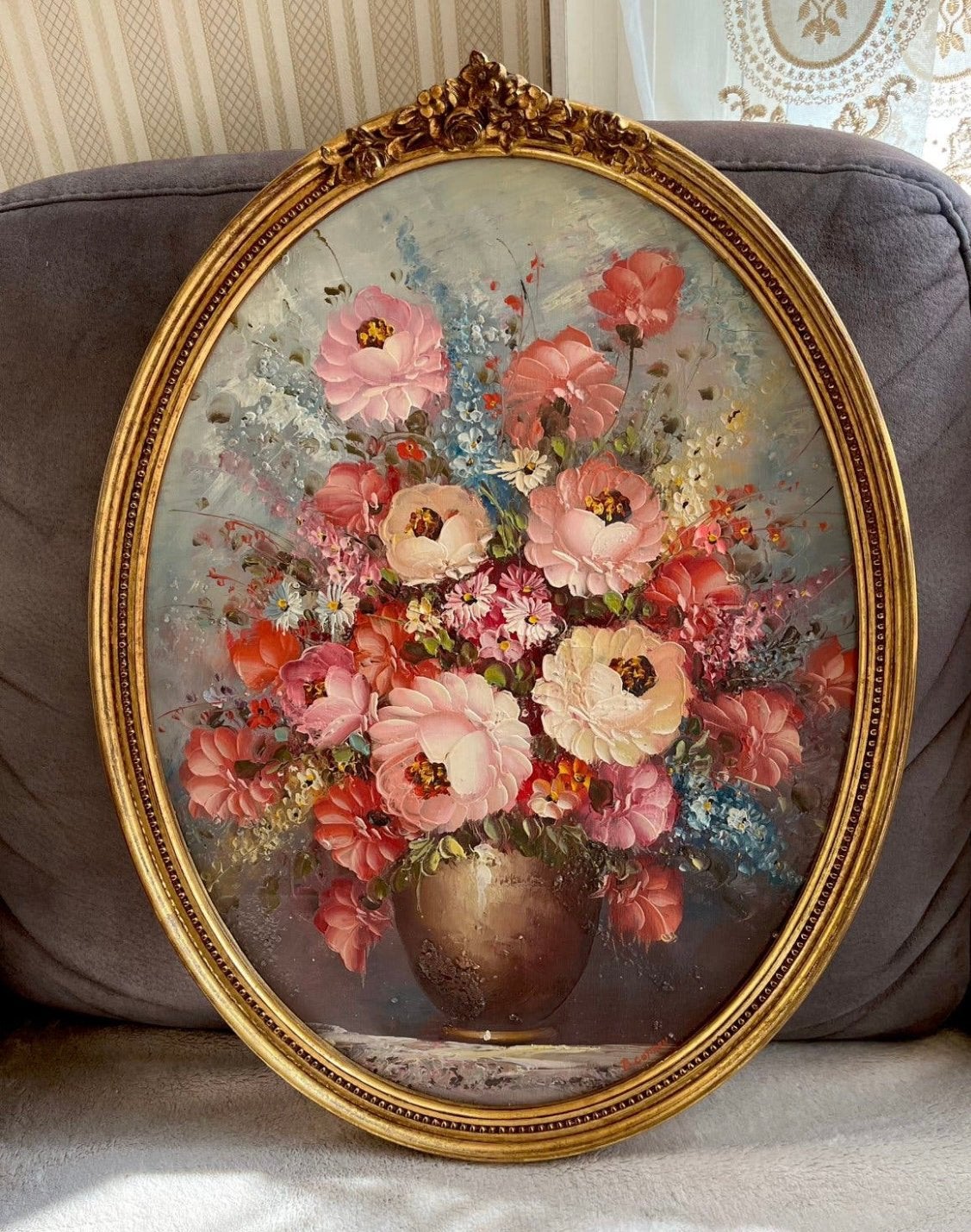 Olieverf bloemen stilleven schilderij, Ophalen
