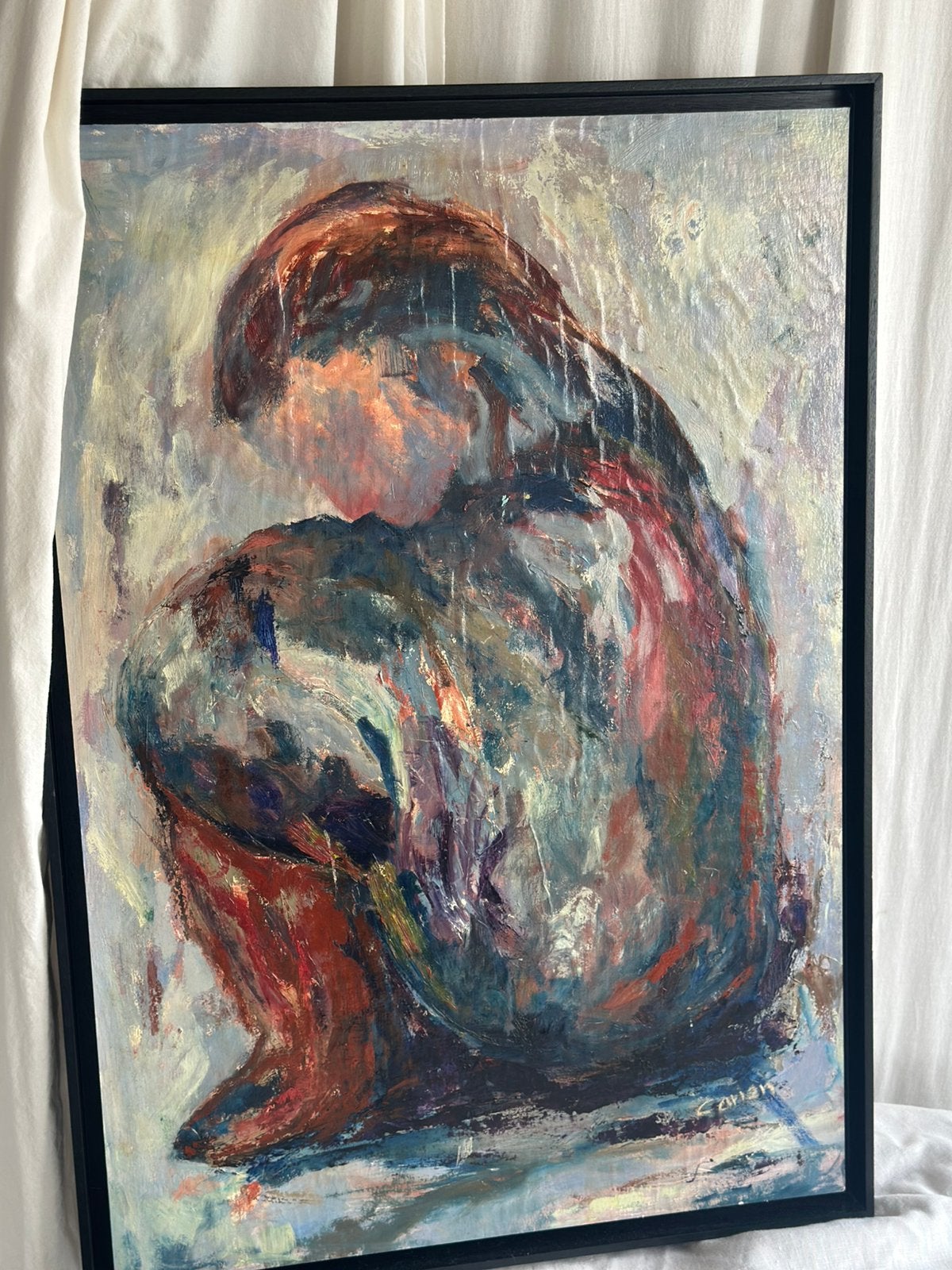 Olieverfschilderij moeder en kind, Antiek en Kunst, Kunst | Schilderijen | Modern, Ophalen, Figuren, Hout, Ingelijst