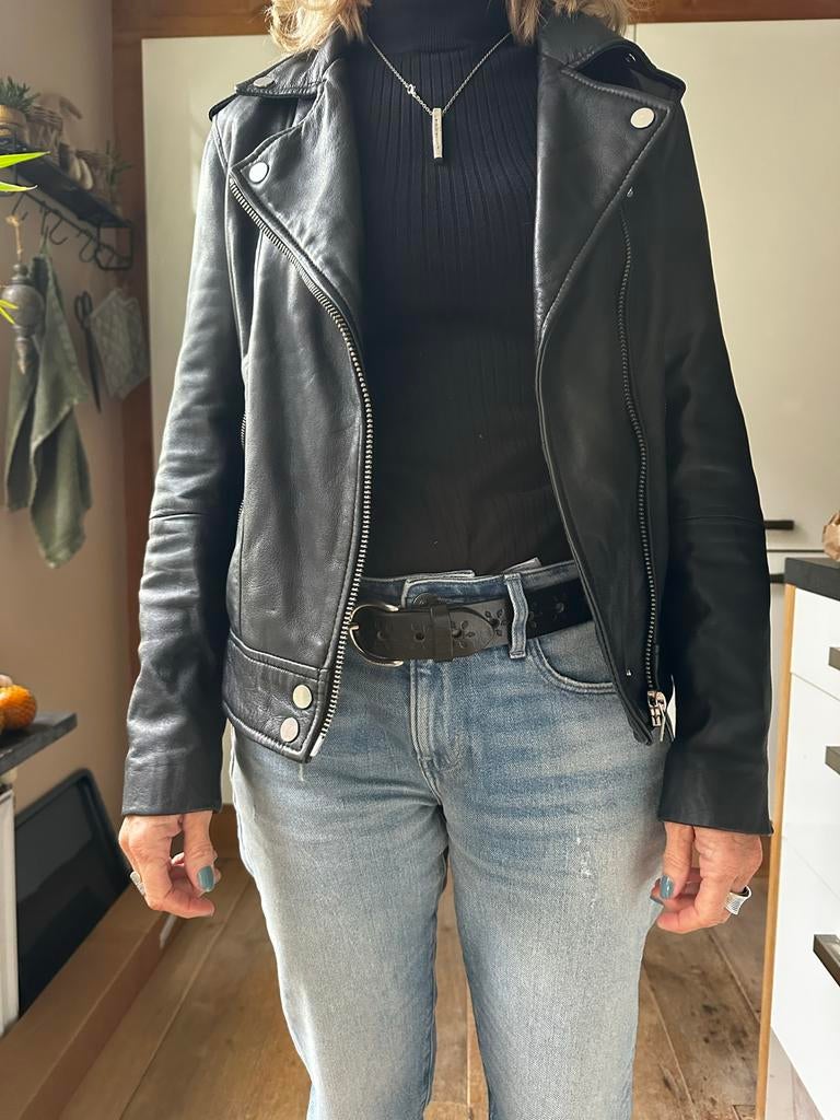 Zwart leren dames jack, Ophalen of Verzenden, Zo goed als nieuw, Maat 36 (S), Zwart