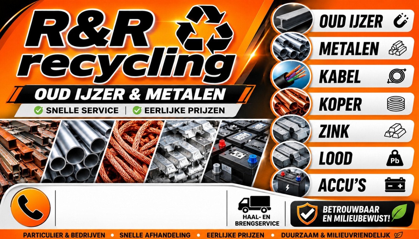 Oud ijzer, metalen, koper, zink, lood, accu's gratis gehaald, Doe-het-zelf en Verbouw, Ophalen
