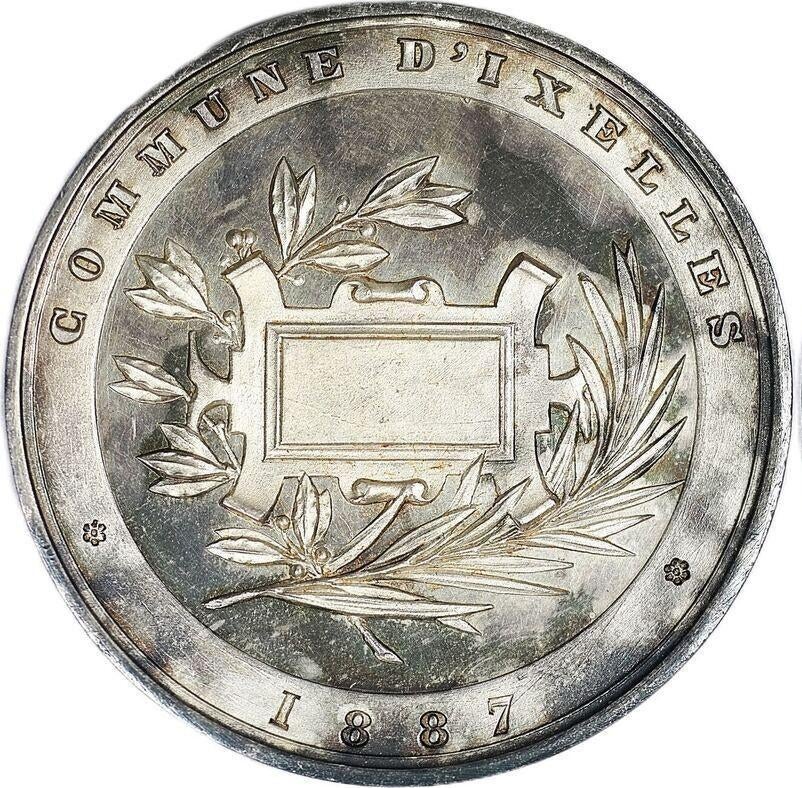 België penning 1887 Leopold II tuinbouw Ixelles Fisch EF, Postzegels en Munten, Penningen en Medailles, Ophalen of Verzenden, Zilver