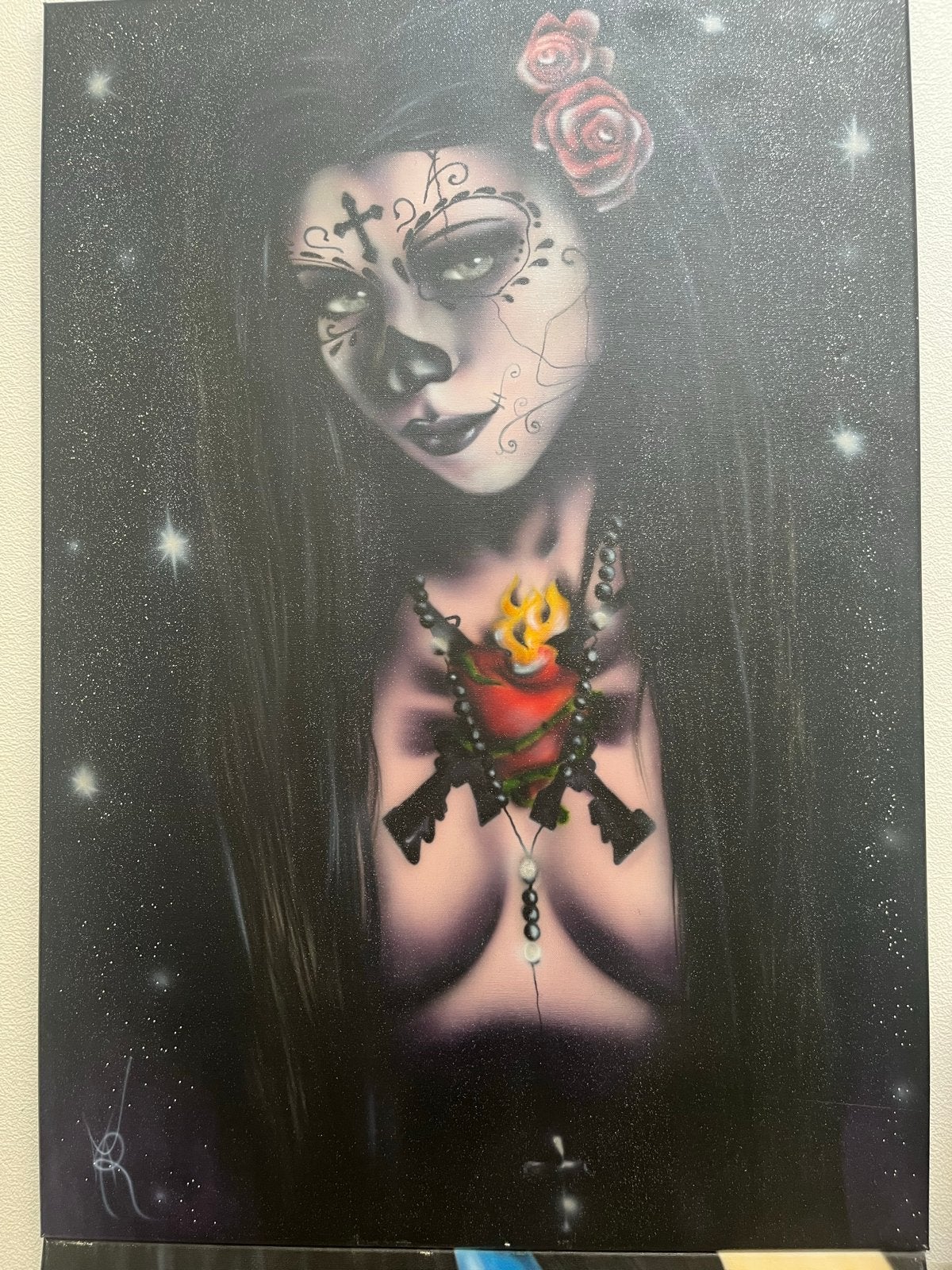 Airbrush schilderij op doek - 100x70 cm met glitters, Antiek en Kunst, Kunst | Schilderijen | Klassiek, Ophalen, Overige stijlen