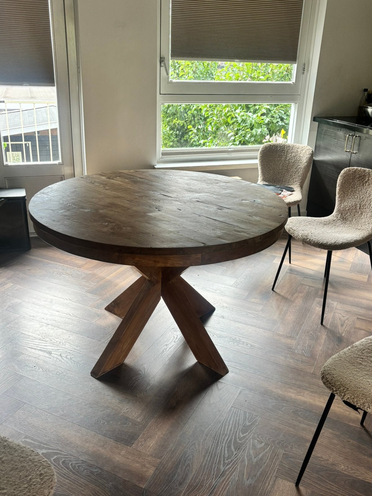 Goossens eettafel Ines Teak 120x120, Ophalen, Gebruikt, 200 cm of meer, 50 tot 100 cm