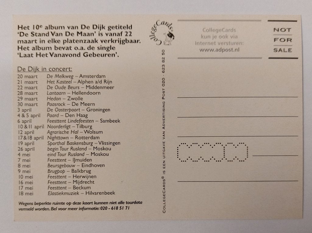 De Dijk PROMO KAART De Stand Van De Maan 1997, Verzenden, De Dijk, Foto of Kaart, NvT