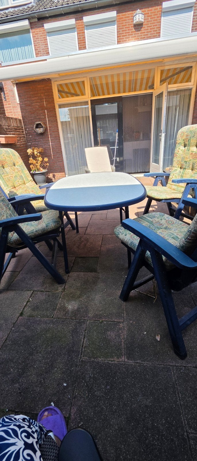 Tuinset met Hartman stoelen en campingtafel, incl. kussens, 4 zitplaatsen, Kunststof, Gebruikt, Ophalen of Verzenden