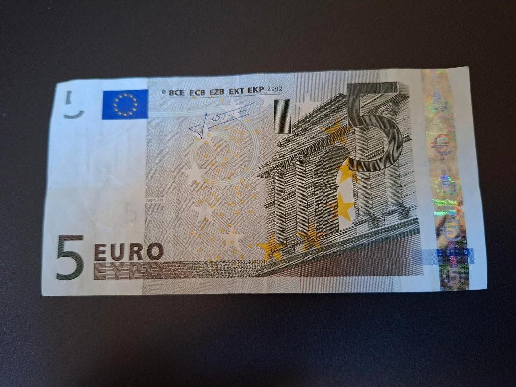 2002 Spanje 5 euro oude serie Trichet code M012 type B, Postzegels en Munten, Bankbiljetten | Europa | Eurobiljetten, Verzenden