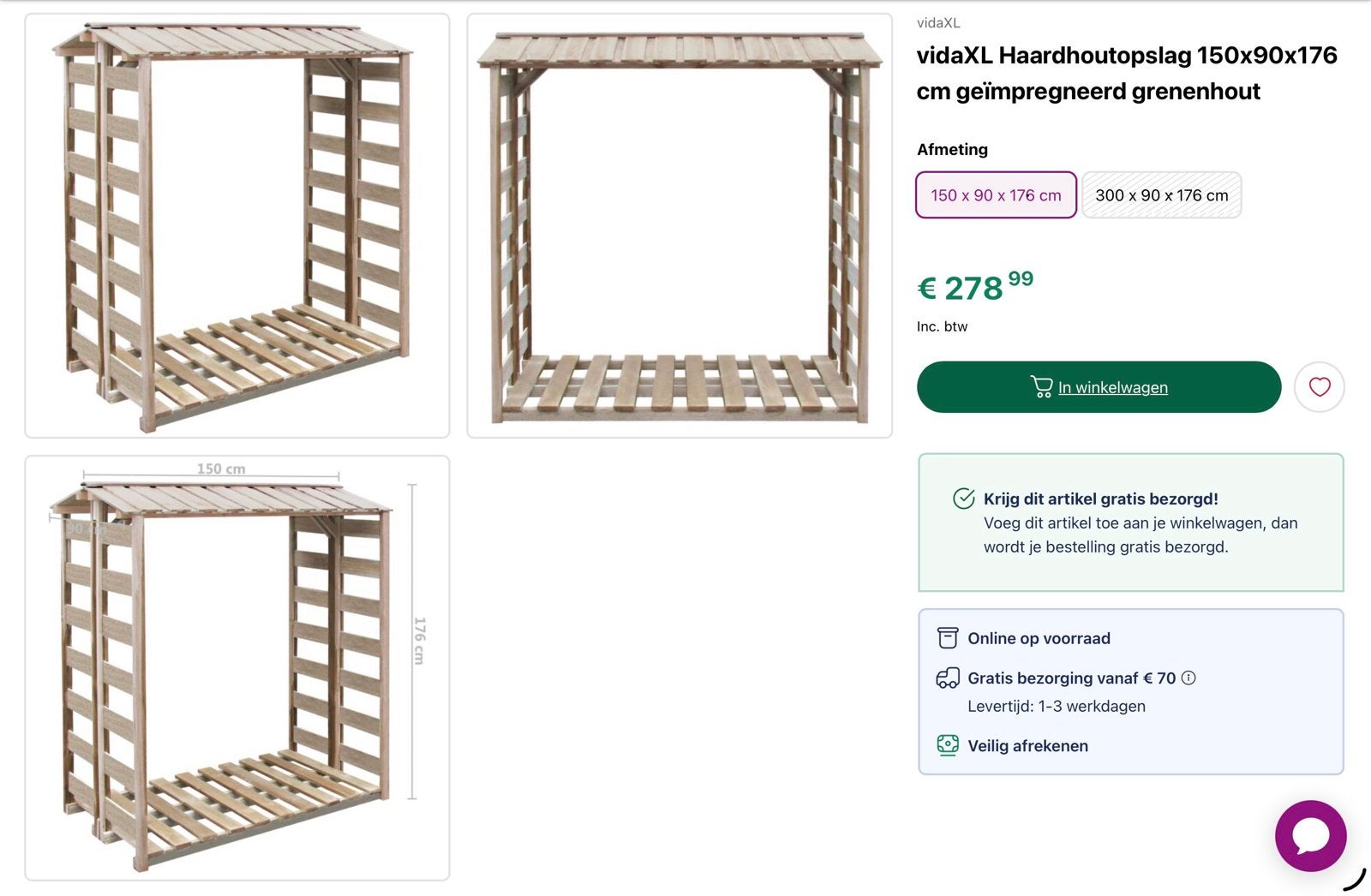 vidaXL Haardhoutopslag 150x90x176 cm geïmpregneerd grenenhou, Minder dan 3 m³, Ophalen, Overige houtsoorten, Blokken