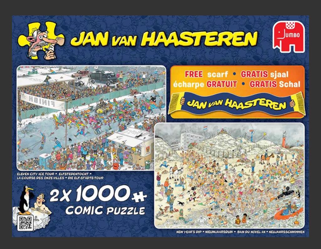 Jan van Haasteren puzzels combidoos. 2x 1000 stukjes, Hobby en Vrije tijd, Denksport en Puzzels, Ophalen, 500 t/m 1500 stukjes
