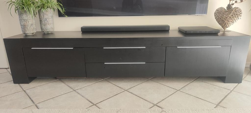 Quint TV Meubel Eiken Mat Zwart - 228 cm Breed, Ophalen, 25 tot 50 cm, Eikenhout, Minder dan 100 cm