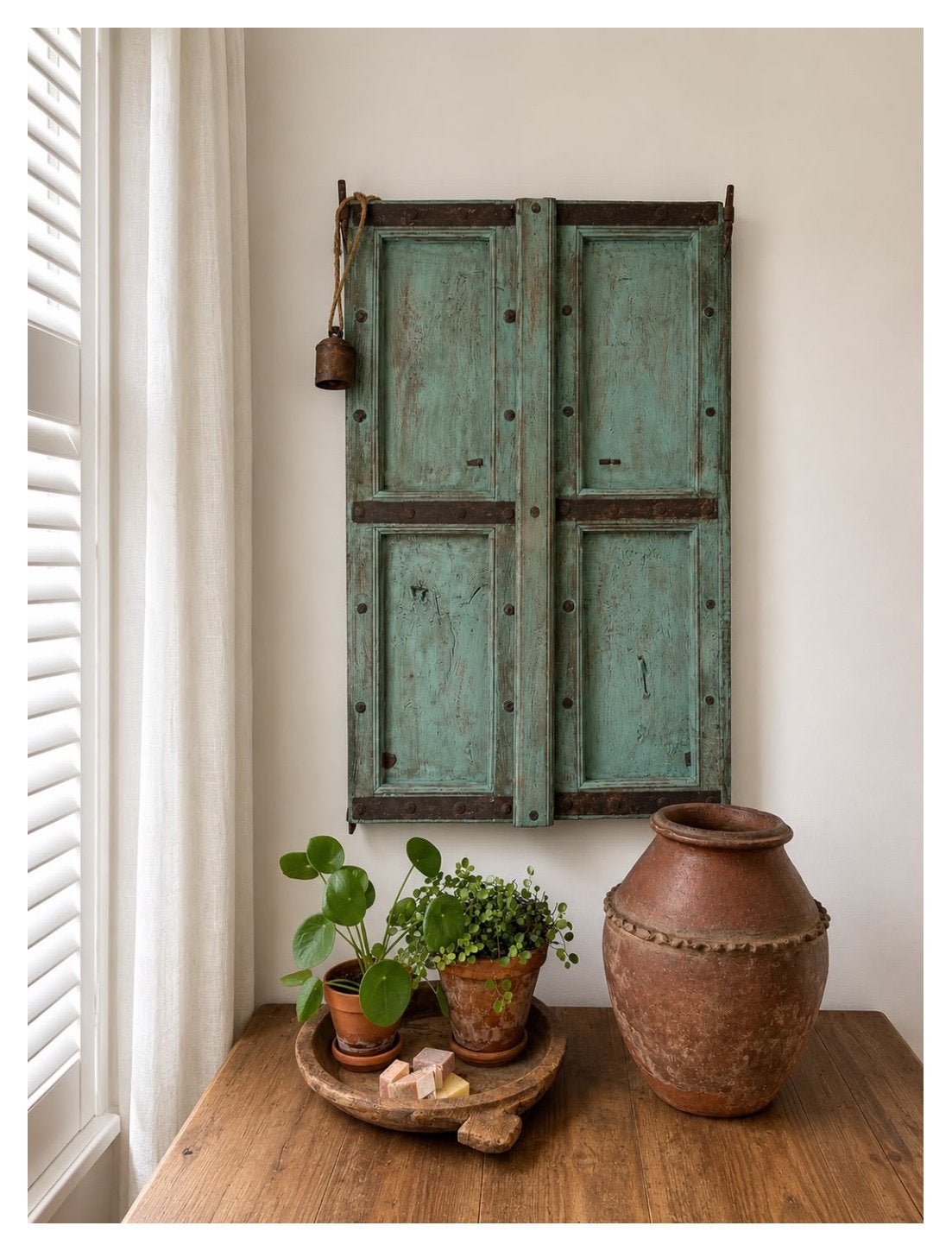 Authentieke antieke Indiase houten luiken, Ophalen, Gebruikt, Hout, 61 cm