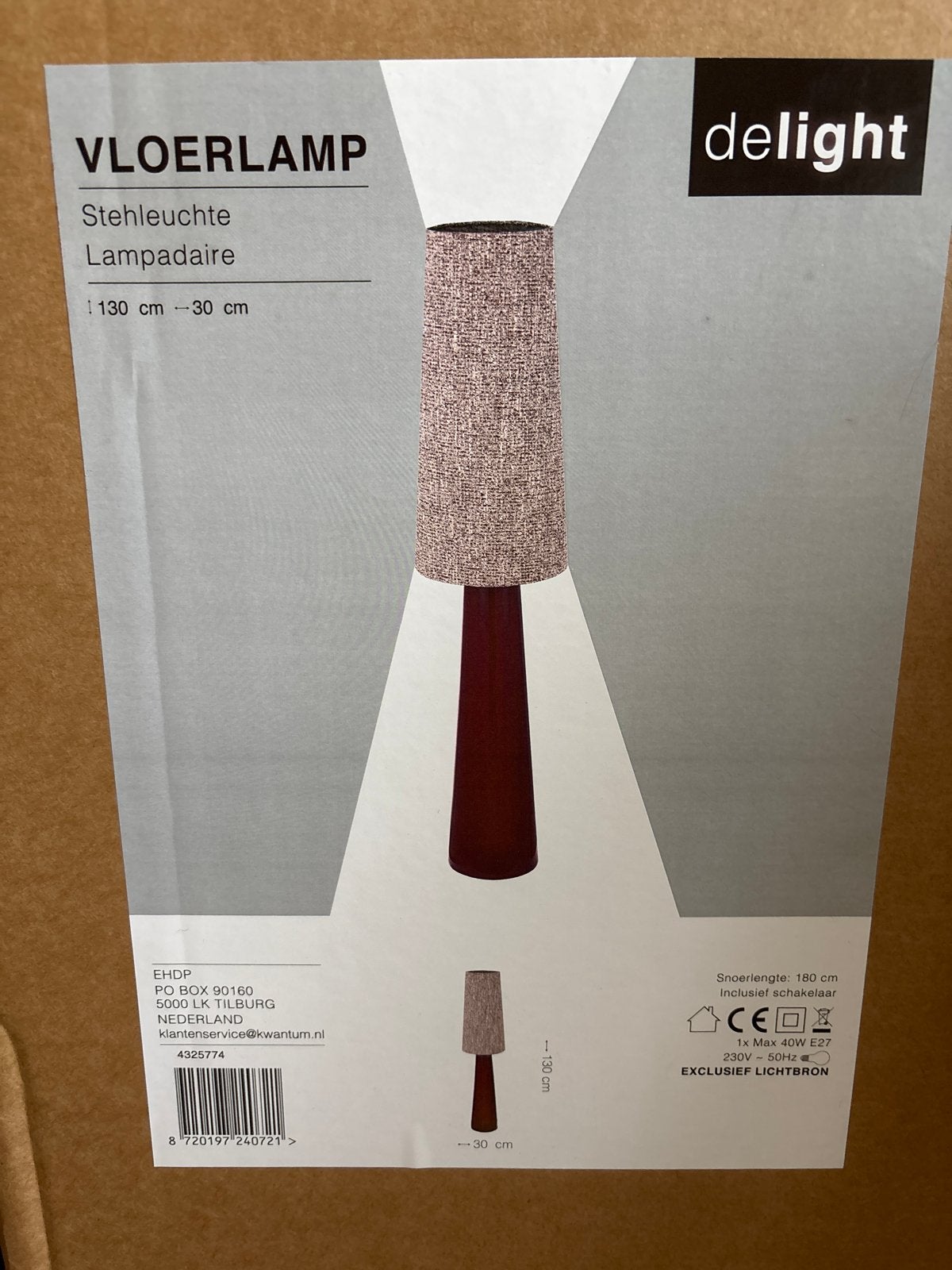 Delight Vloerlamp Zelus NIEUW in Doos ! bruin, Ophalen, Nieuw, E27 (groot), 100 tot 150 cm