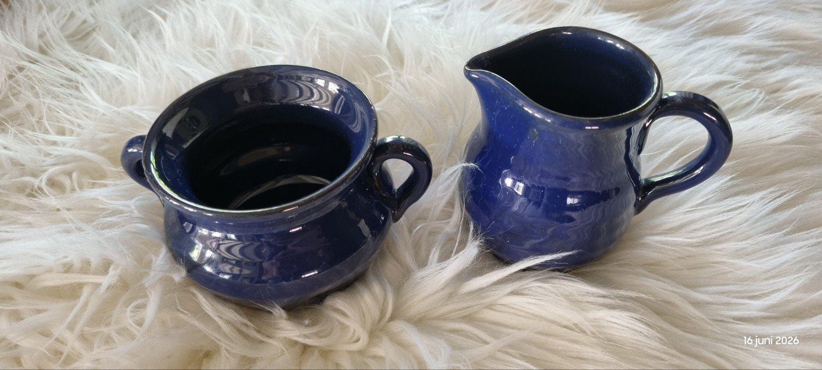 Vintage melkkannetje en suikerpot (boterpot) - Kobaltblauw, Ophalen of Verzenden