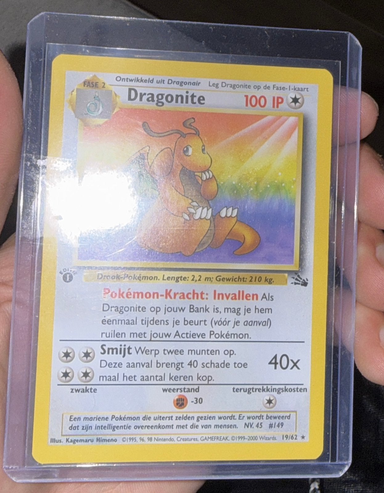 1st edition dragonite dutch non holo, Hobby en Vrije tijd, Verzenden, Zo goed als nieuw